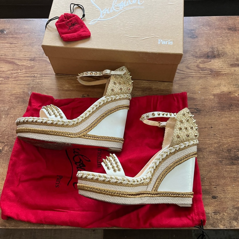Christian Louboutin Gold and White Wedges - Picture 3 of 4